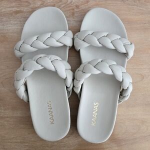 Kaanas Coco Taupe Beige Braided Leather Slide Sandal Size 9 NEW